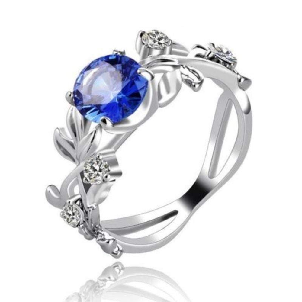 New Sterling Silver Blue White Sapphire Hand Crafted Floral Vine Flower Ring - Picture 10 of 14